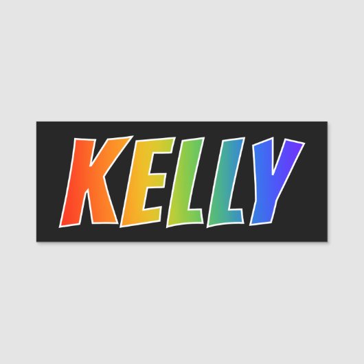Voornaam "KELLY": Fun Rainbow-kleuren Naamplaatje (Voorkant)