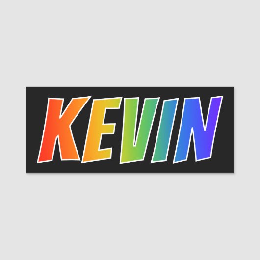Voornaam "KEVIN": Fun Rainbow-kleuren Naamplaatje (Voorkant)