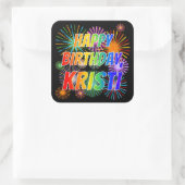Voornaam "KRISTI", geun "HAPPY BIRTHDAY" Vierkante Sticker (Tas)