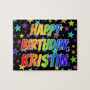 Voornaam "KRISTIN", geun "HAPPY BIRTHDAY" Legpuzzel