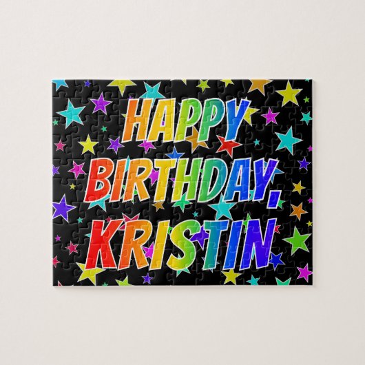 Voornaam "KRISTIN", geun "HAPPY BIRTHDAY" Legpuzzel (Horizontaal)
