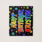 Voornaam "KRISTIN", geun "HAPPY BIRTHDAY" Legpuzzel (Verticaal)