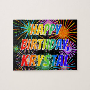 Voornaam "KRYSTAL", geun "HAPPY BIRTHDAY" Legpuzzel