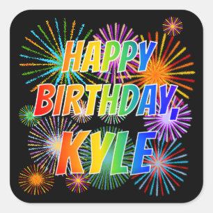 Voornaam "KYLE", geun "HAPPY BIRTHDAY" Vierkante Sticker