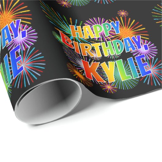 Voornaam "KYLIE", geun "HAPPY BIRTHDAY" Cadeaupapier (Rol Hoek)