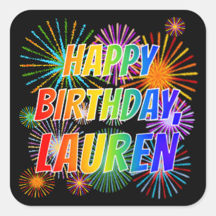 Voornaam "LAUREN", geun "HAPPY BIRTHDAY" Vierkante Sticker