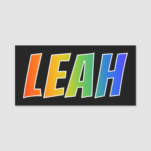 Voornaam "LEAH": Fun Rainbow-kleuren Naamplaatje (Voorkant)