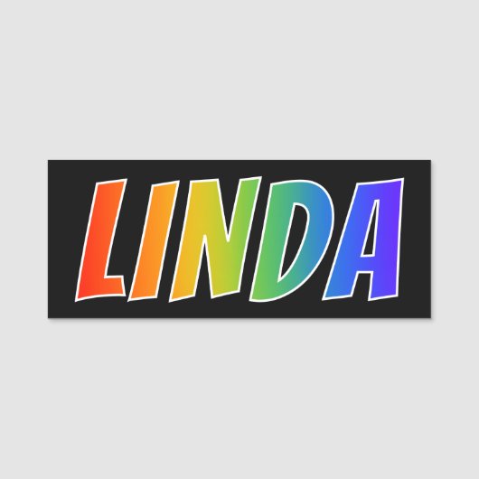 Voornaam "LINDA": Fun Rainbow-kleuren Naamplaatje (Voorkant)
