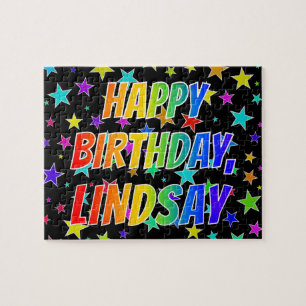 Voornaam "LINDSAY", geun "HAPPY BIRTHDAY" Legpuzzel