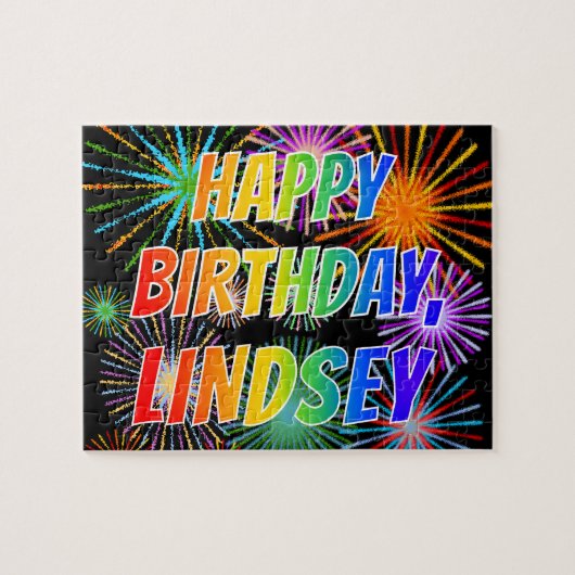 Voornaam "LINDSEY", Fun "HAPPY BIRTHDAY" Legpuzzel (Horizontaal)