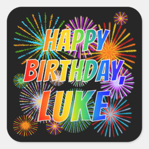 Voornaam "LUKE", vun "HAPPY BIRTHDAY" Vierkante Sticker