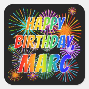 Voornaam "MARC", vun "HAPPY BIRTHDAY" Vierkante Sticker