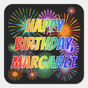 Voornaam "MARGARET", geun "HAPPY BIRTHDAY" Vierkante Sticker