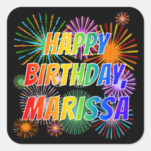Voornaam "MARISSA", geun "HAPPY BIRTHDAY" Vierkante Sticker