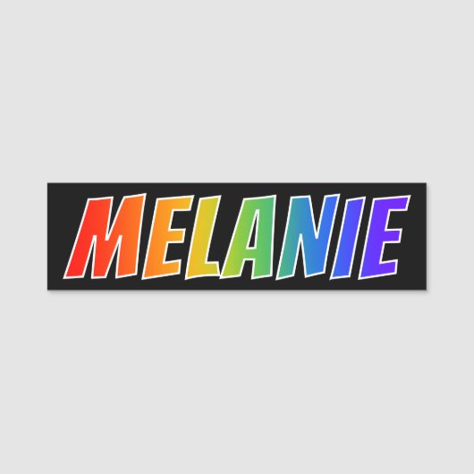 Voornaam "MELANIE": Fun Rainbow-kleuren Naamplaatje (Voorkant)
