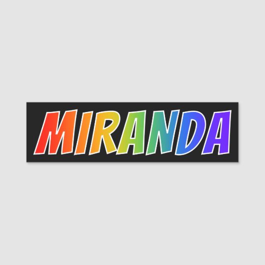 Voornaam "MIRANDA": Fun Rainbow-kleuren Naamplaatje (Voorkant)