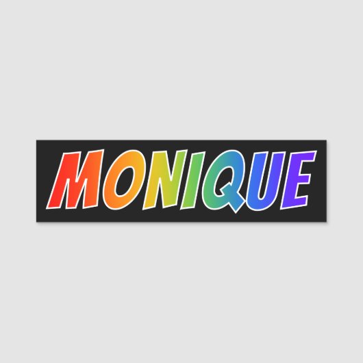 Voornaam "MONIQUE": Fun Rainbow-kleuren Naamplaatje (Voorkant)