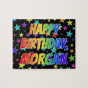 Voornaam "MORGAN", geun "HAPPY BIRTHDAY" Legpuzzel