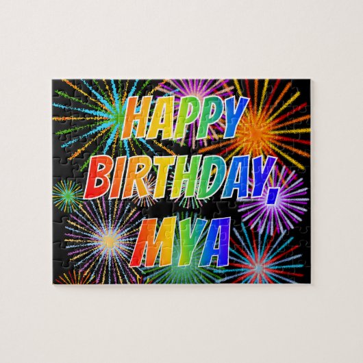 Voornaam "MYA", geun "HAPPY BIRTHDAY" Legpuzzel (Horizontaal)
