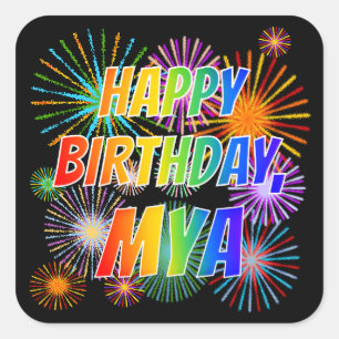 Voornaam "MYA", geun "HAPPY BIRTHDAY" Vierkante Sticker