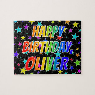 Voornaam "OLIVER", geun "HAPPY BIRTHDAY" Legpuzzel