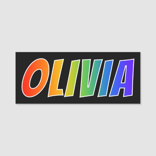 Voornaam "OLIVIA": Fun Rainbow-kleuren Naamplaatje (Voorkant)