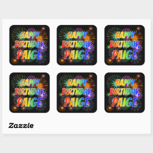 Voornaam "PAIGE", afgekort "HAPPY BIRTHDAY" Vierkante Sticker