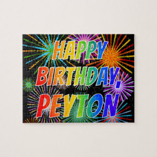 Voornaam "PEYTON", geun "HAPPY BIRTHDAY" Legpuzzel
