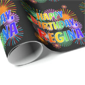 Voornaam "REGINA", geun "HAPPY BIRTHDAY" Cadeaupapier (Rol Hoek)