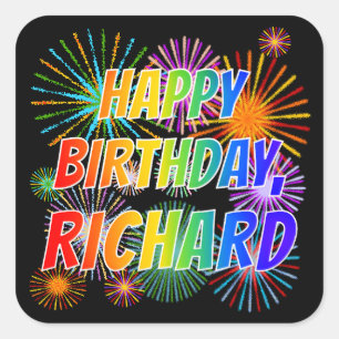 Voornaam "RICHARD", geun "HAPPY BIRTHDAY" Vierkante Sticker