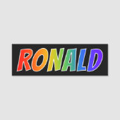 Voornaam "RONALD": vun regenboogkleuren Naamplaatje (Voorkant)
