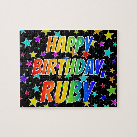 Voornaam RUBY, Fun "HAPPY BIRTHDAY" Legpuzzel (Horizontaal)