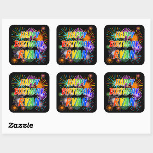 Voornaam "RYAN", geun "HAPPY BIRTHDAY" Vierkante Sticker