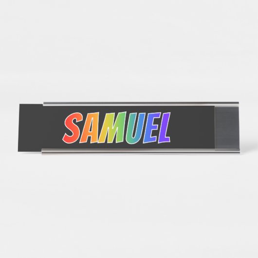 Voornaam "SAMUEL": vun regenboogkleuren Bureau Naambordje (Voorkant)