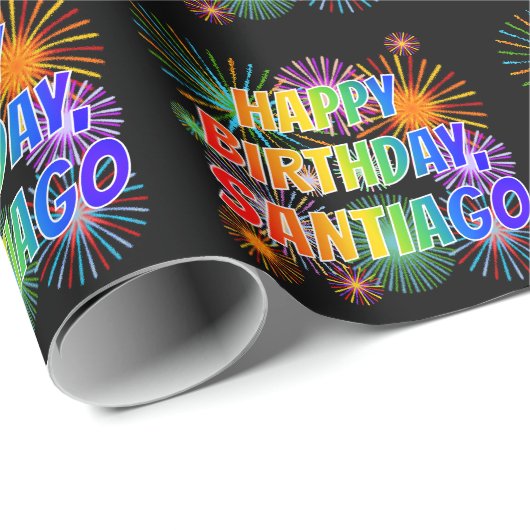 Voornaam "SANTIAGO", geun "HAPPY BIRTHDAY" Cadeaupapier (Rol Hoek)