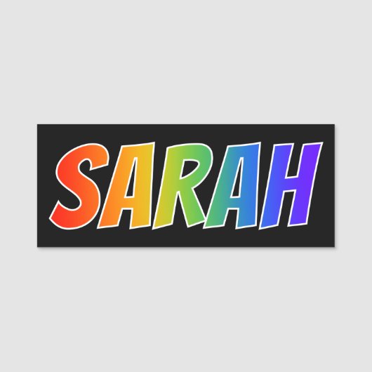 Voornaam "SARAH": Fun Rainbow-kleuren Naamplaatje (Voorkant)