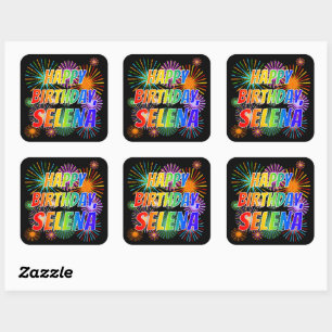 Voornaam "SELENA", geun "HAPPY BIRTHDAY" Vierkante Sticker