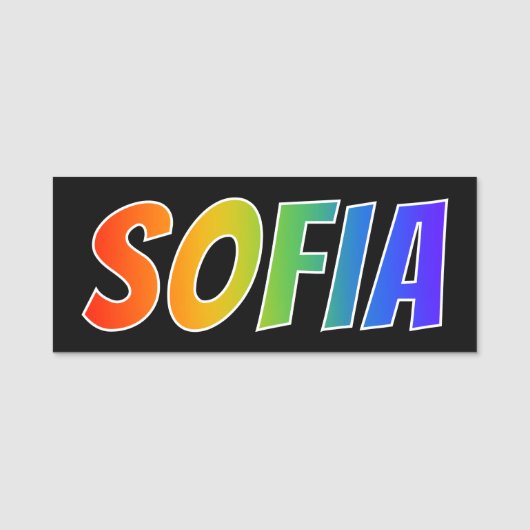 Voornaam "SOFIA": Fun Rainbow-kleuren Naamplaatje (Voorkant)
