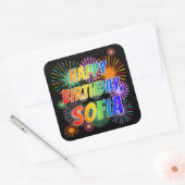 Voornaam "SOFIA", geun "HAPPY BIRTHDAY" Vierkante Sticker (Envelop)