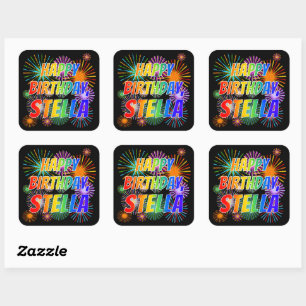 Voornaam: STELLA, Fun "HAPPY BIRTHDAY" Vierkante Sticker