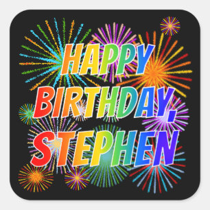 Voornaam "STEPHEN", geun "HAPPY BIRTHDAY" Vierkante Sticker