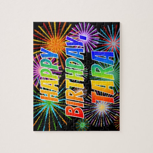 Voornaam "TARA", vun "HAPPY BIRTHDAY" Legpuzzel (Verticaal)