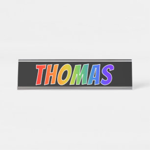 Voornaam "THOMAS": Fun Rainbow-kleuren Bureau Naambordje