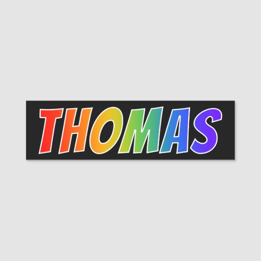 Voornaam "THOMAS": Fun Rainbow-kleuren Naamplaatje (Voorkant)