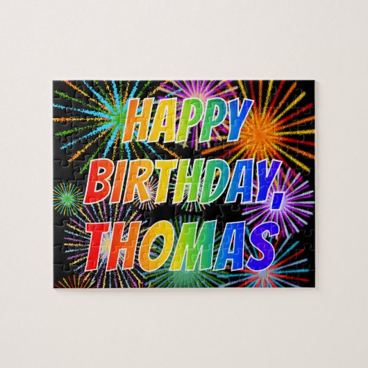 Voornaam "THOMAS", geun "HAPPY BIRTHDAY" Legpuzzel (Horizontaal)