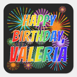 Voornaam "VALERIA", vun "HAPPY BIRTHDAY" Vierkante Sticker