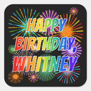 Voornaam "WHITNEY", geun "HAPPY BIRTHDAY" Vierkante Sticker