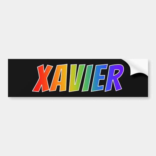 Voornaam "XAVIER": Fun Rainbow-kleuren Bumpersticker (Voorkant)