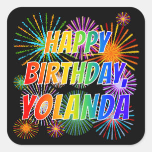 Voornaam "YOLANDA", geun "HAPPY BIRTHDAY" Vierkante Sticker