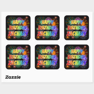 Voornaam "ZACHARY", geun "HAPPY BIRTHDAY" Vierkante Sticker